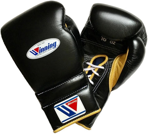 Winning Lace-up Boxing Gloves - Black · Gold - WJapan Store