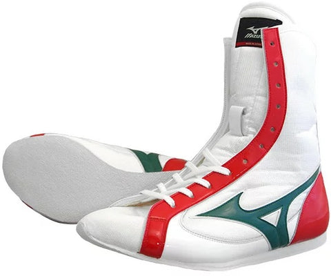 Mizuno High-Cut Type Boxing Shoes - White · Red · Green