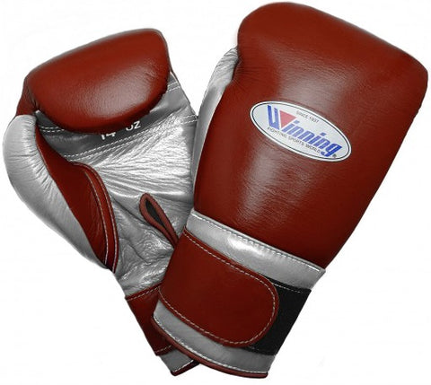 Winning Velcro Boxing Gloves - Brown · Silver - WJapan Store