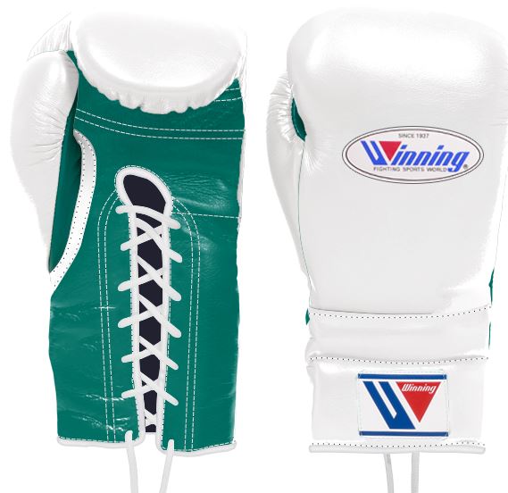 Winning Lace-up Boxing Gloves White · Green