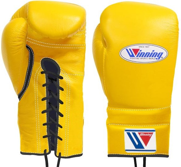 Winning Lace-up Boxing Gloves - Yellow · Black – WJapan Boxing