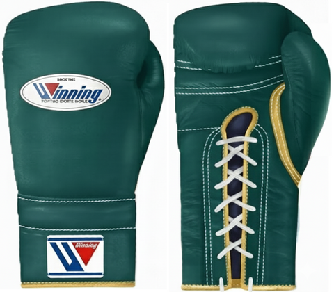 Winning Lace-up Boxing Gloves - Dark Green · Gold