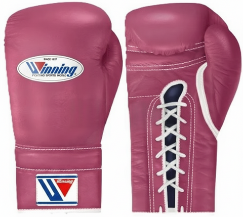 Winning Lace-up Boxing Gloves - Dark Pink