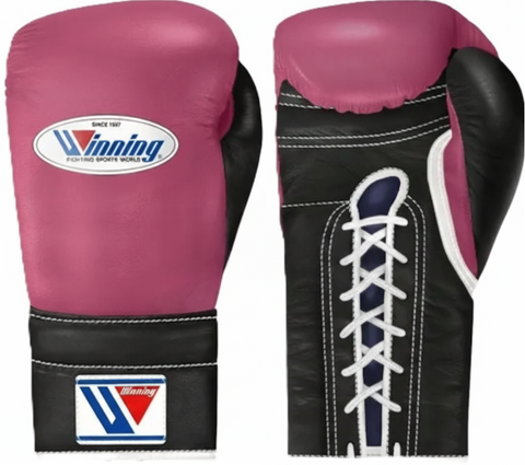 Winning Lace-up Boxing Gloves - Dark Pink · Black