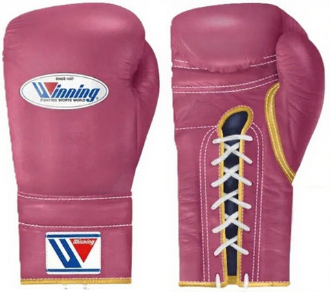 Winning Lace-up Boxing Gloves - Dark Pink · Gold