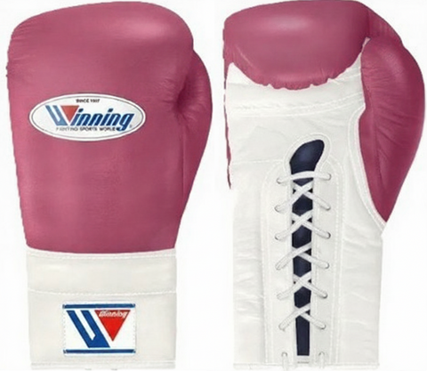 Winning Lace-up Boxing Gloves - Dark Pink · White