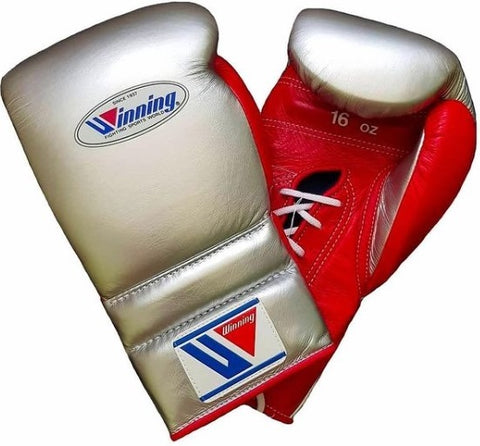 Winning Lace-up Boxing Gloves - Silver · Red
