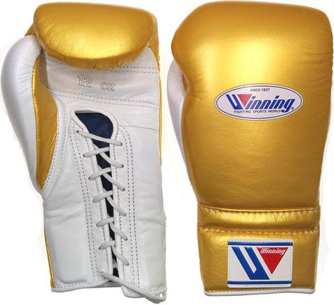 Winning Lace-up Boxing Gloves - Gold · White
