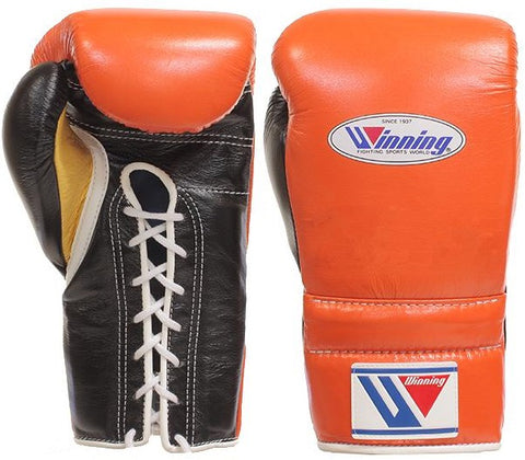 Winning Lace-up Boxing Gloves - Orange · Gold · Black