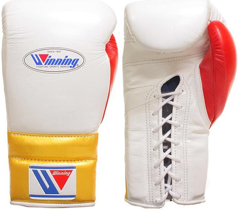 Winning Lace-up Boxing Gloves - White · Red · Gold