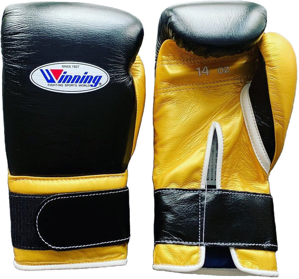 Winning Velcro Boxing Gloves Black Gold WJapan Boxing