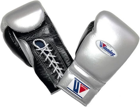 Winning Lace-up Boxing Gloves - Silver · Black
