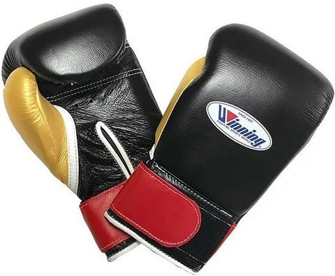Winning Velcro Boxing Gloves - Black · Red · Gold
