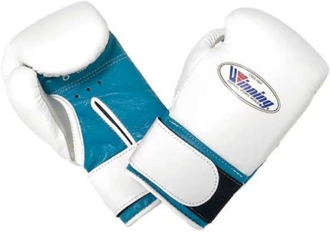 Winning Velcro Boxing Gloves - White · Sky Blue