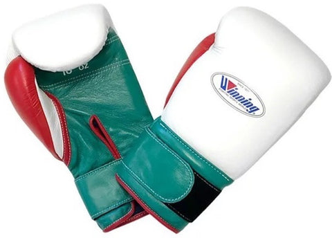 Winning Velcro Boxing Gloves - White · Green · Red