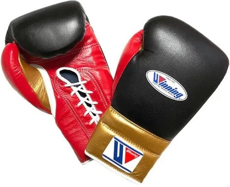 Winning Lace-up Boxing Gloves - Black · Red · Gold