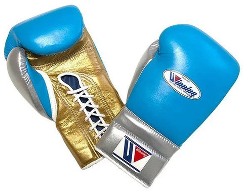Winning Lace-up Boxing Gloves - Sky Blue · Silver · Gold