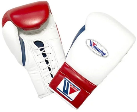 Winning Lace-up Boxing Gloves - White · Navy · Red