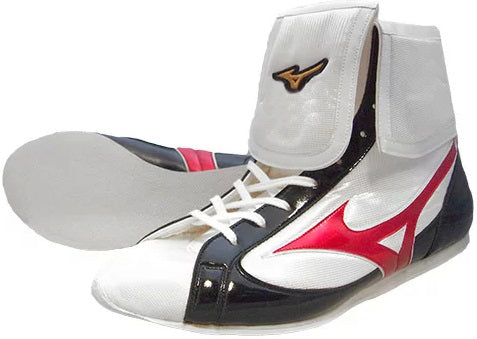 Mizuno Mid-Cut FOLD Type Boxing Shoes - White · Black · Red