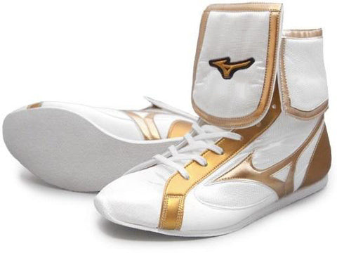 Mizuno Mid-Cut FOLD Type Boxing Shoes - White · Gold