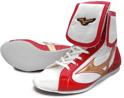 Mizuno Mid-Cut FOLD Type Boxing Shoes - White · Red · Gold