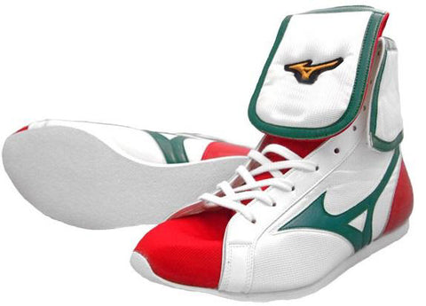 Mizuno Mid-Cut FOLD Type Boxing Shoes - White · Red · Green