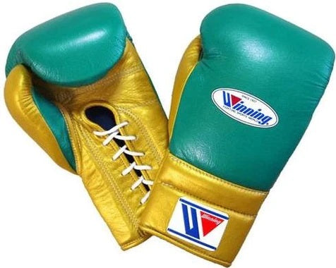 Winning Lace-up Boxing Gloves - Green · Gold