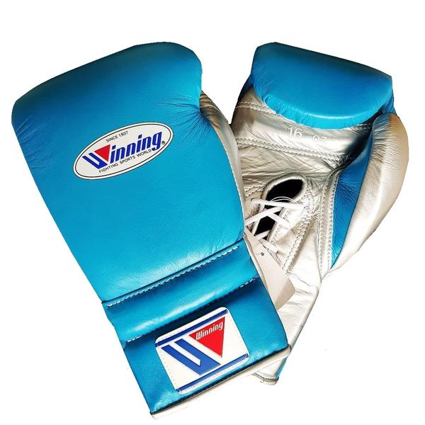 Winning ボクシンググローブ 16oz 別注品スカイブルー　シルバー Winning Lace-up Boxing Gloves - Sky Blue · Silver – WJapan Boxing