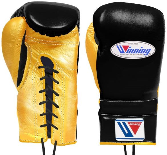 Winning Lace-up Boxing Gloves - Black · Gold – WJapan Boxing