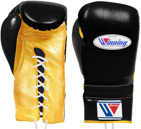 Winning Lace-up Boxing Gloves - Black · Gold