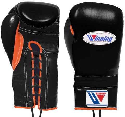Winning Lace-up Boxing Gloves - Black · Orange