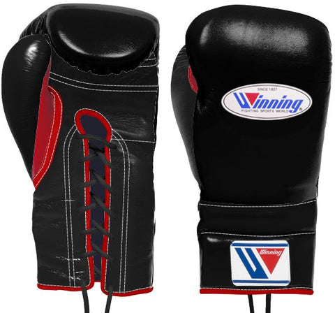 Winning Lace-up Boxing Gloves - Black · Red