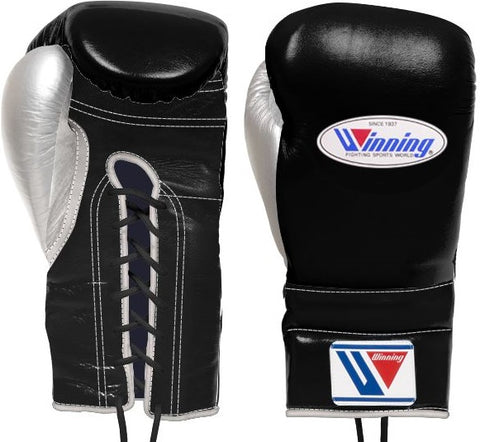 Winning Lace-up Boxing Gloves - Black · Silver