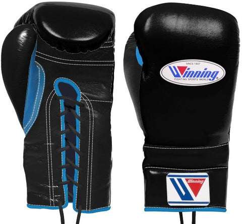 Winning Lace-up Boxing Gloves - Black · Sky Blue