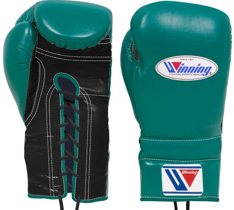 Winning Lace-up Boxing Gloves - Green · Black