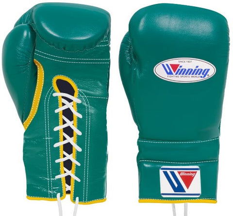 Winning Lace-up Boxing Gloves - Green · Gold