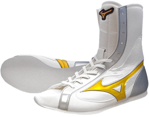Mizuno High-Cut Type Boxing Shoes - White · Silver · Gold