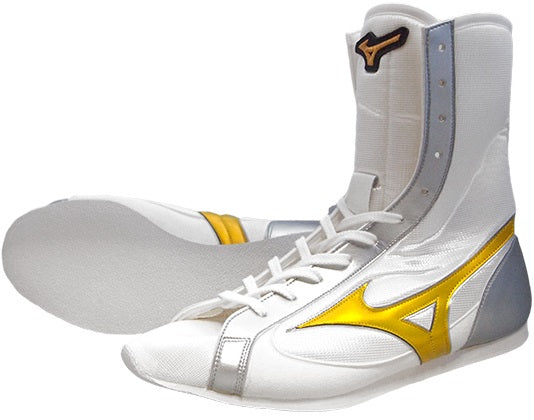 Mizuno Mid-Cut Boxing Shoes White · Silver · Gold