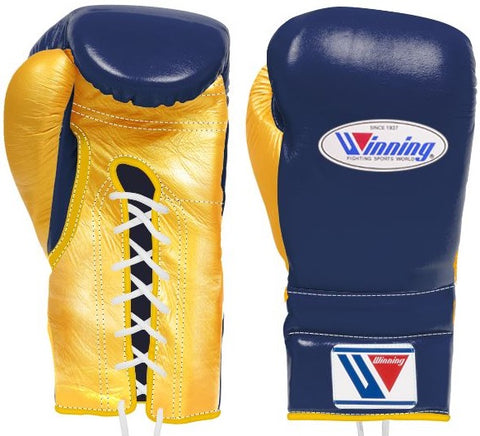 Winning Lace-up Boxing Gloves - Navy · Gold