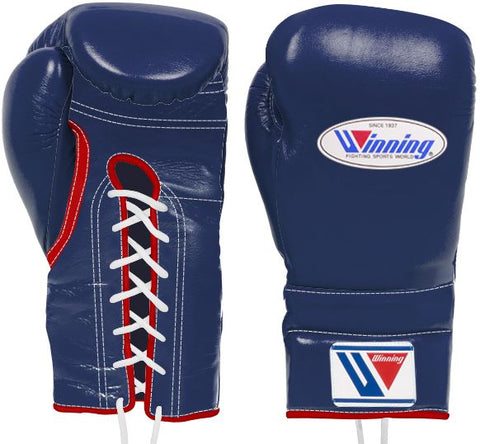 Winning Lace-up Boxing Gloves - Navy · Red