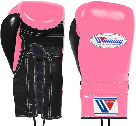 Winning Lace-up Boxing Gloves - Pink · Black