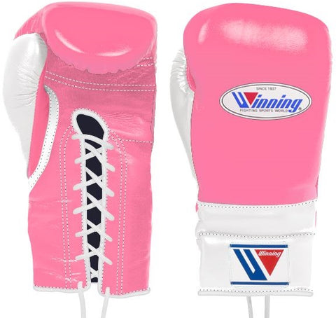 Winning Lace-up Boxing Gloves - Pink · White