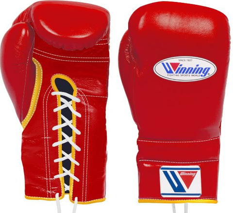 Winning Lace-up Boxing Gloves - Red · Gold