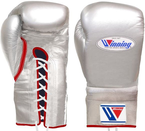 Winning Lace-up Boxing Gloves - Silver · Red