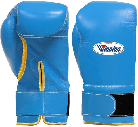 Winning Velcro Boxing Gloves - Sky Blue · Gold