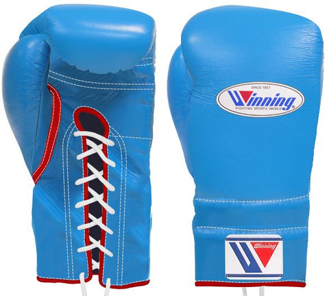 Winning Lace-up Boxing Gloves - Sky Blue · Red