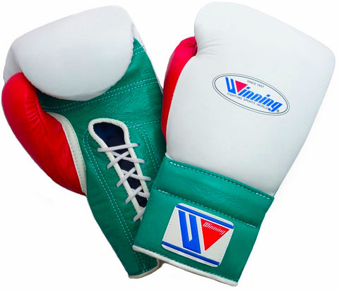 Winning Lace-up Boxing Gloves - White · Green · Red - WJapan Store