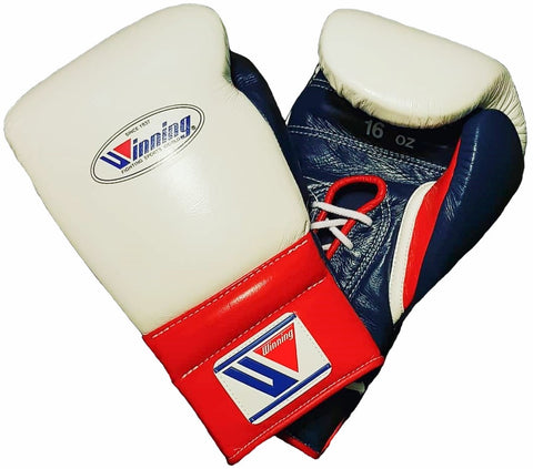Winning Lace-up Boxing Gloves - White · Navy · Red