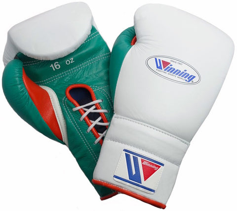 Winning White/Red/Green Lace-up Boxing Gloves - WJapan Store