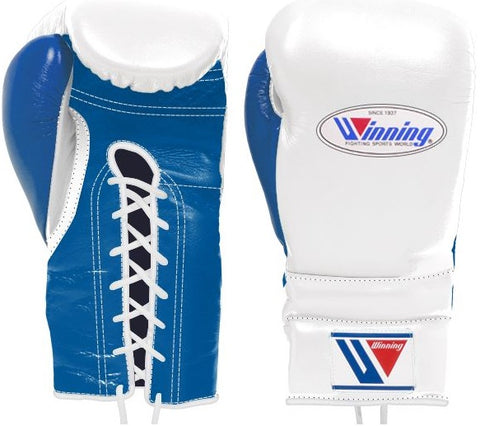 Winning Lace-up Boxing Gloves - White · Blue